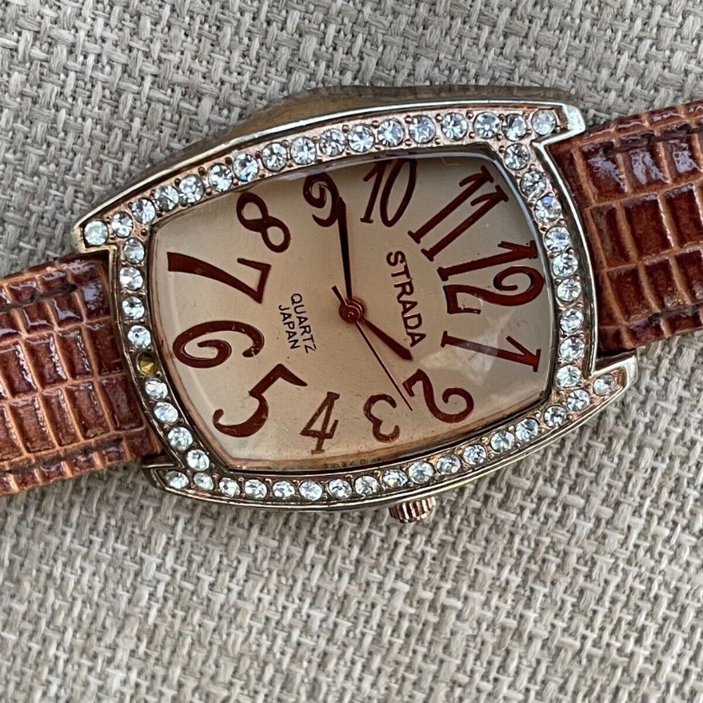 Strada Ldies Wristwatch Brown Leather Band Japan Quartz Movement - Picture 9 of 12